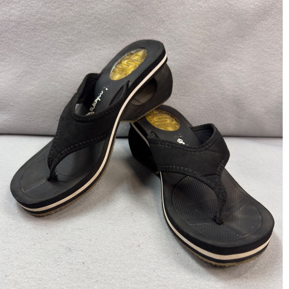 Y2K Wedge Flip Flops Skechers Platform Thong Sandals Womens Estimated 8 Black